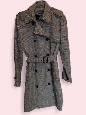 Lauren Ralph Lauren Glen Plaid Double-Breasted Trench Coat - Black & White